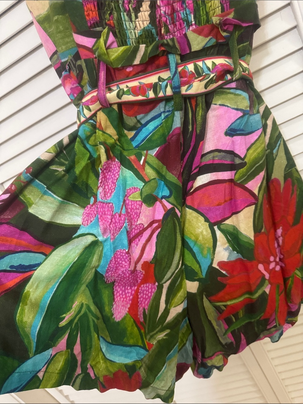 FARM Rio Multicolor Floral Tie-Waist Romper (Pink, Green, Red, Cream) - Picture 7 of 9